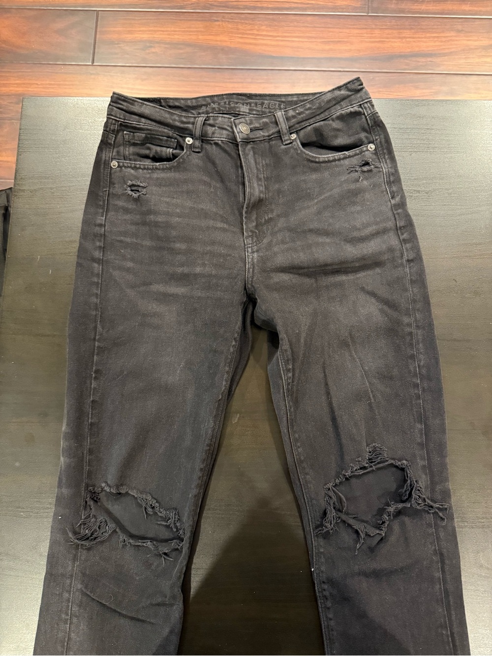Black Distressed Straight Jeans